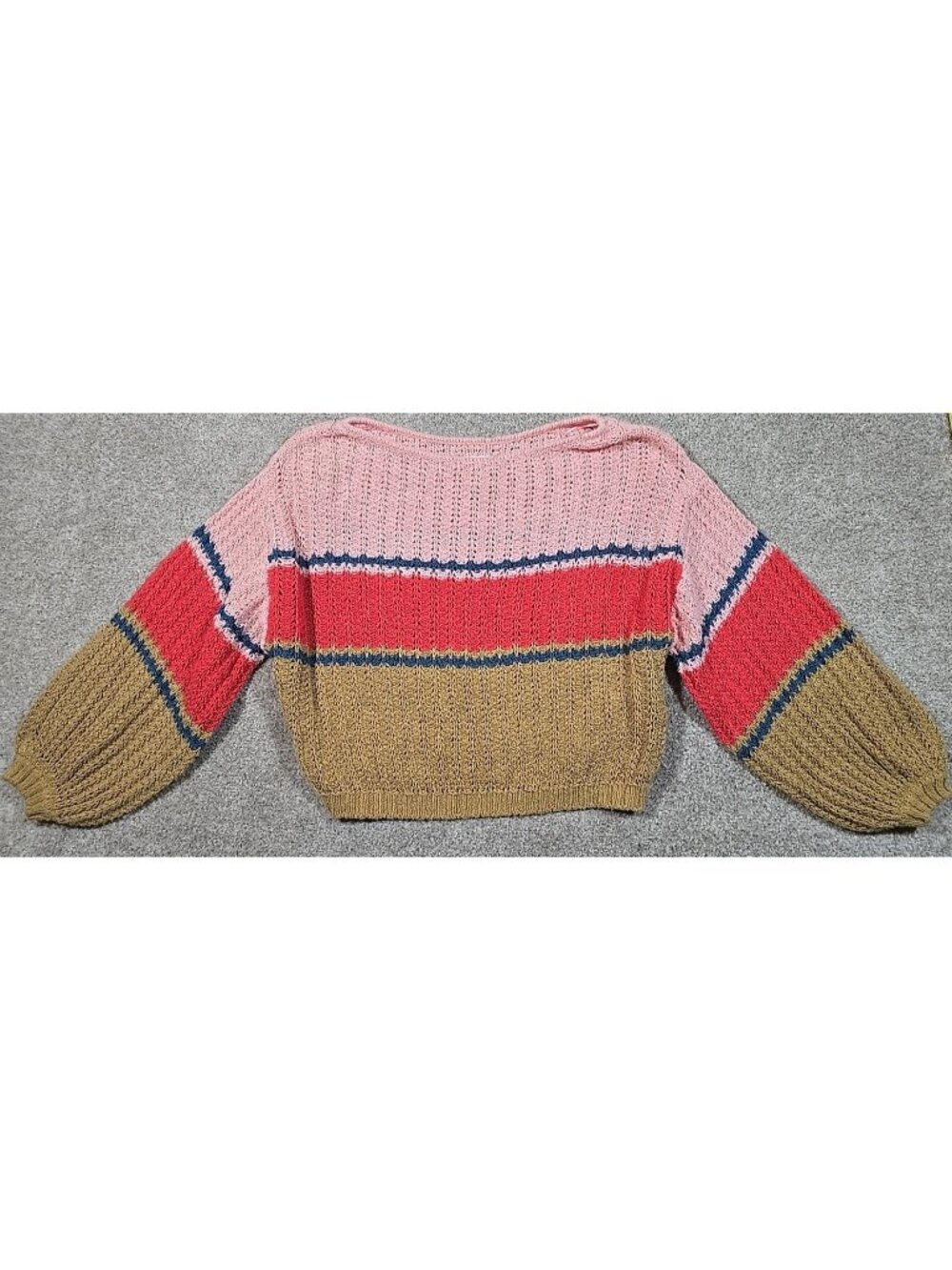 Billabong Cropped Sweater 3/4 Sleeve Striped Colorblock Boho Preppy Women's L